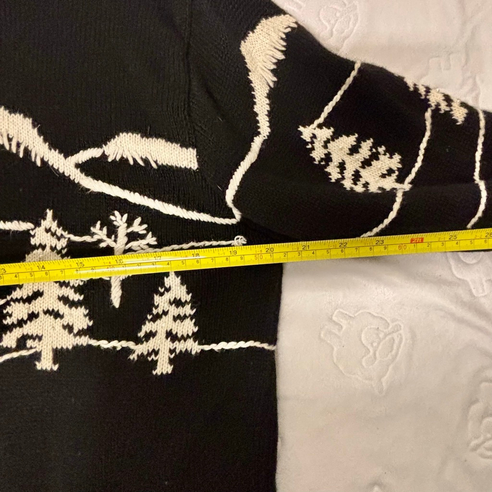 Women's Christopher & Banks Cardigan XL Black White Mountain Trees Holiday - Picture 8 of 10